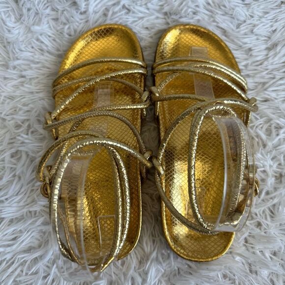 ba&sh Cisco Gold Leather Gladiator Strappy Ankle Sandals Size 37 - Picture 5 of 9